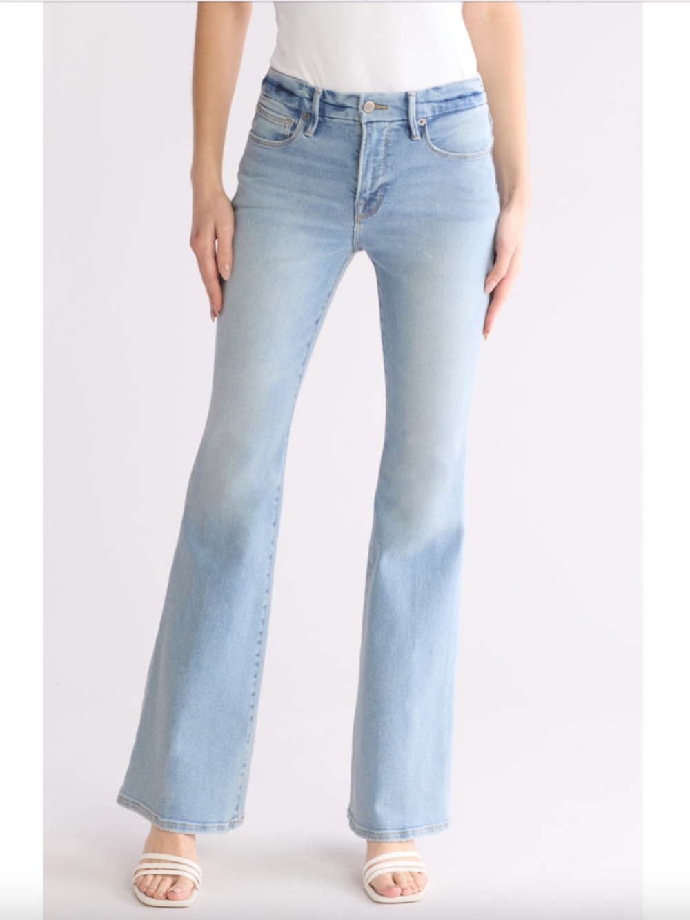 Good American Good Legs Light Wash Flare Jeans Sz 30 Plus NWT 70s Retro Stretch